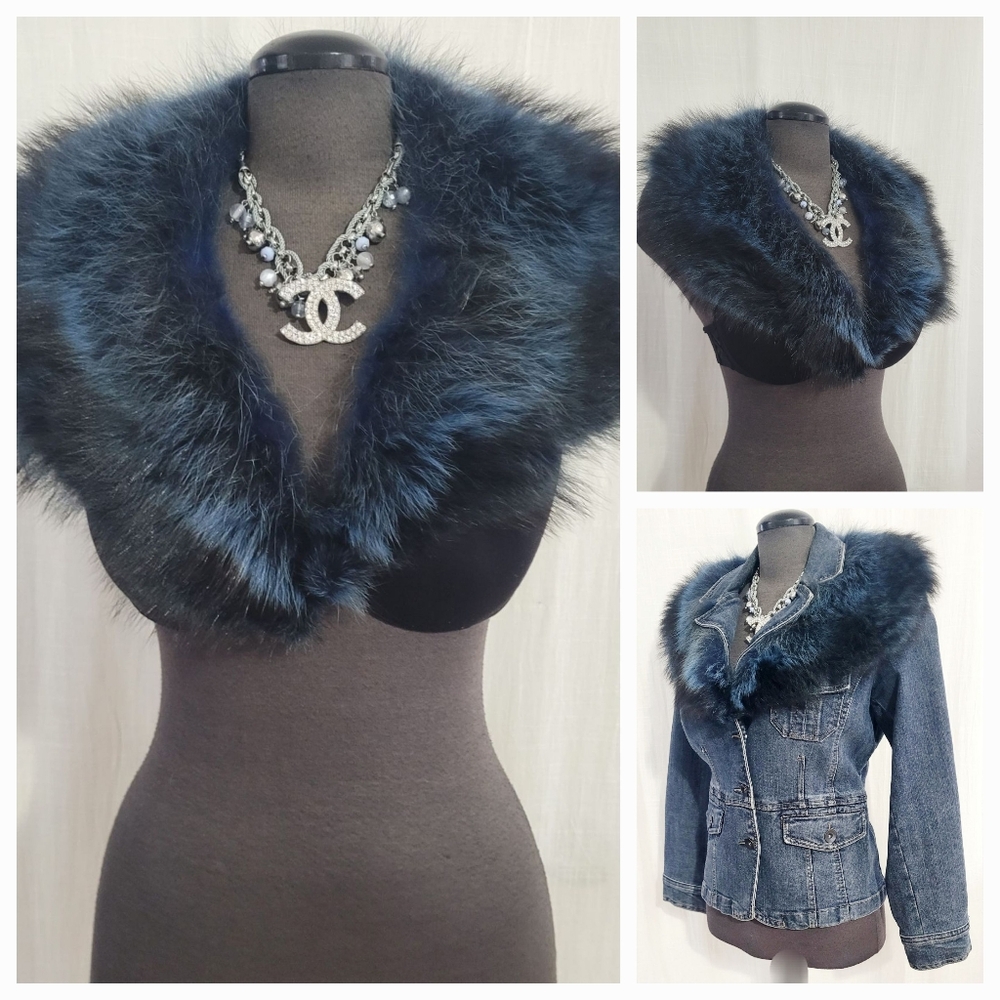 Denim Jacket with  Fur Collar - Picture 2 of 8